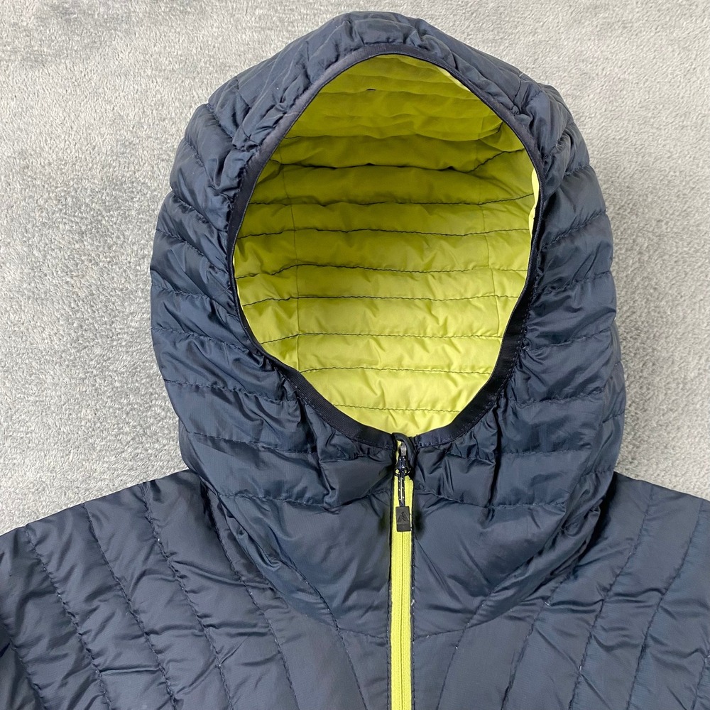 Eddie Bauer Womens XL StormDown 800 Puffer Jacket Navy Blue Lime Green Hooded - Picture 8 of 12